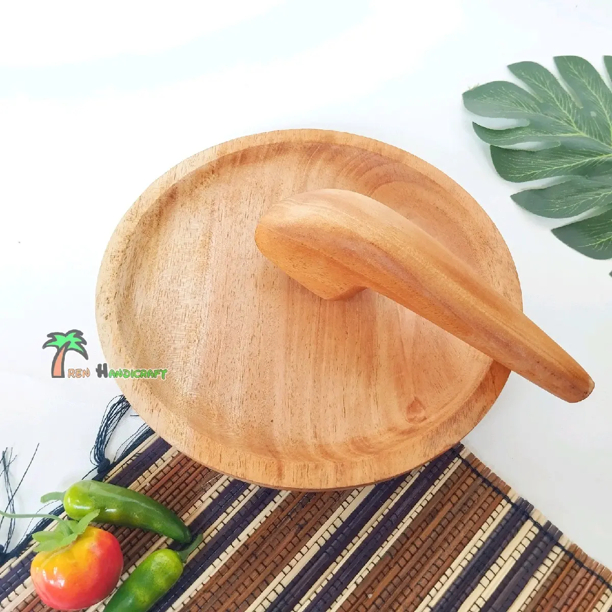 ARENHANDICRAFT Cobek+uleg kayu mahoni 20cm Cobek Set