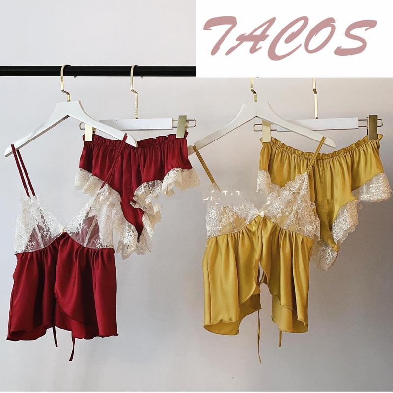 HT146 Bộ áo và quần ngủ 2 dây hoạ tiết hoa nhí xẻ tà tôn dáng