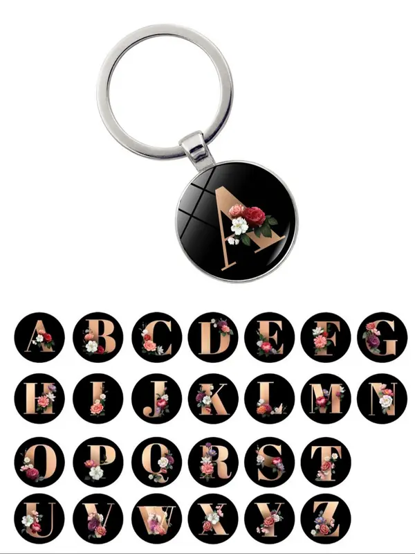 Fashion Colorblock Letter & Flower Pattern Metal Keychain For Men & Women, Fashion All-match Accessory, Trendy Accessories for Daily Life 0