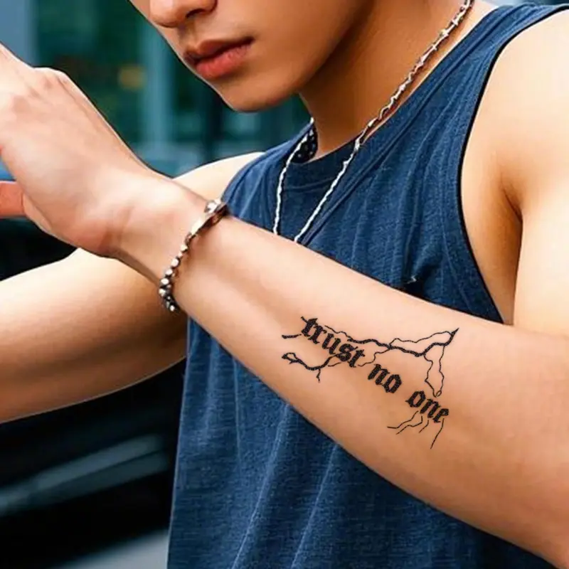 Trust No One Temporary Tattoo Sticker, Long Lasting Fake Tattoo Sticker, Body Art Decoration for Men & Women 2