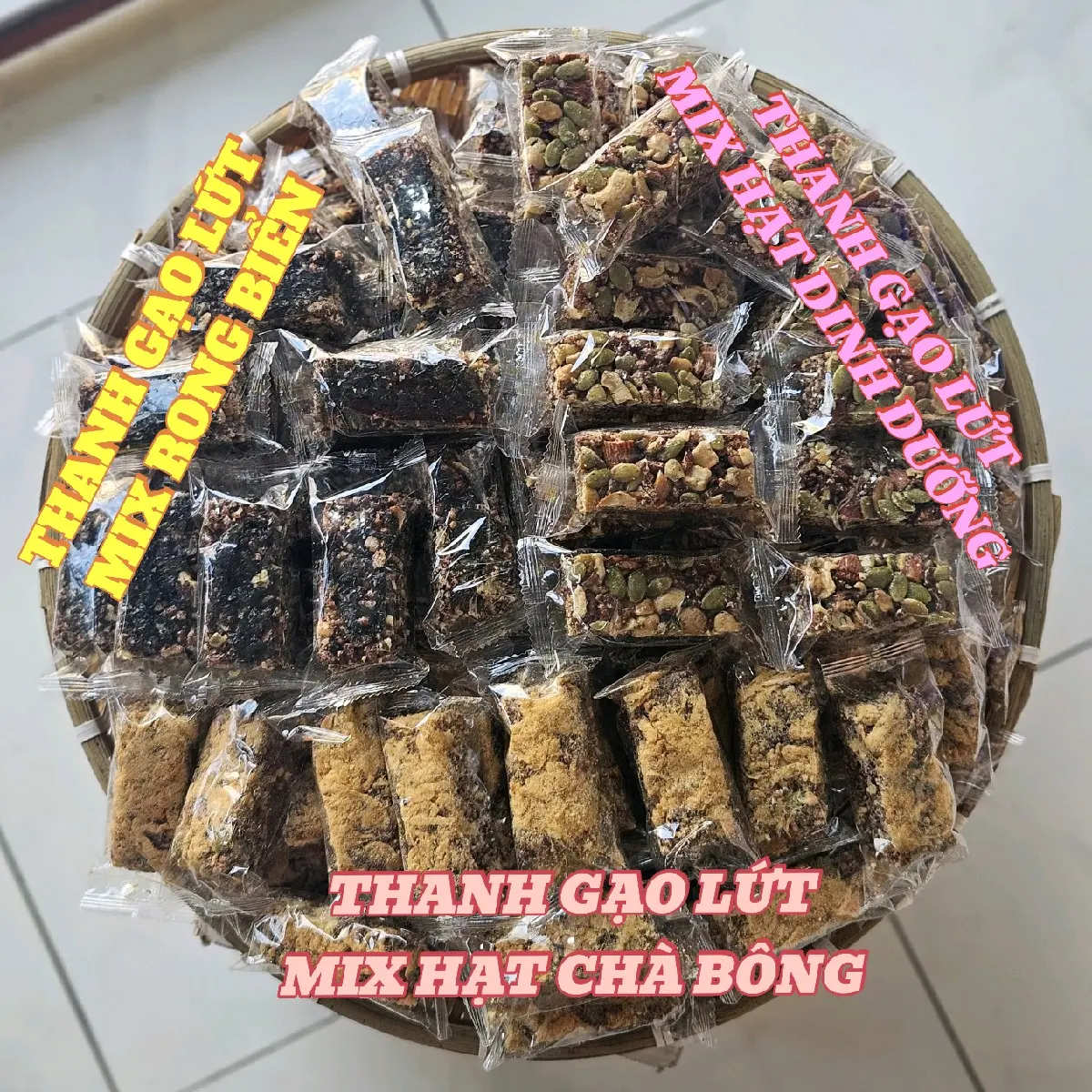 1KG thanh gạo lứt 3 trong 1 (mix hạt dinh dưỡng + mix hạt chà bông + mix rong biển) chứa Omega 3 Healthy Food Ăn Vặt Candy Snack Food