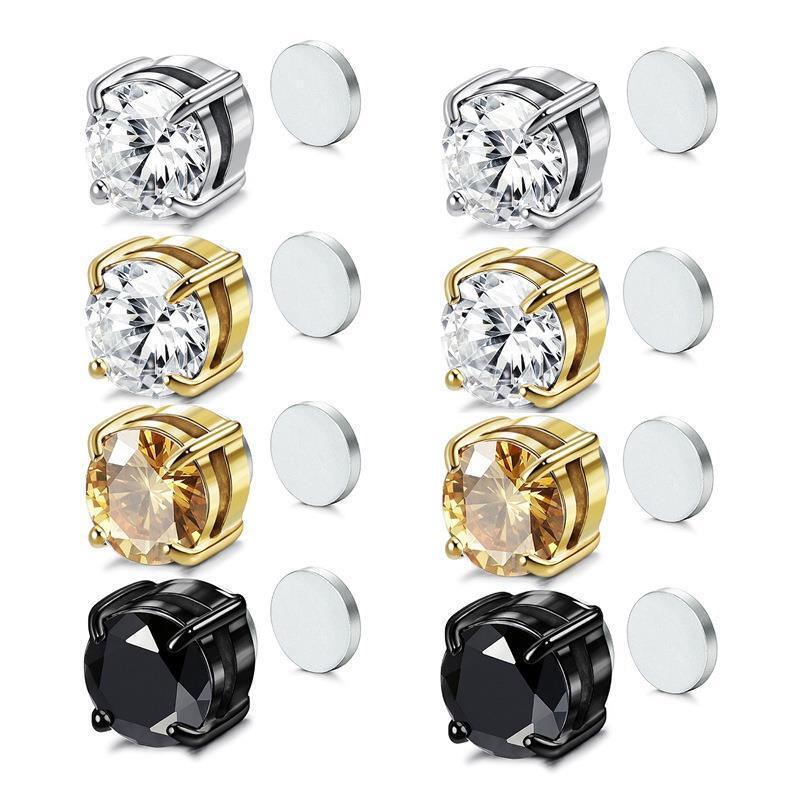 Bông Tai Từ Tính Zircon Punk, Siêu Lấp Lánh, Không Cần Xỏ Lỗ Tai, Dành Cho Nam Và Nữ, Không Thủng, Đồ Trang Sức Giả jewellery  kk 4