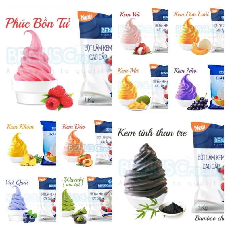 Bột làm kem tươi Cao Cấp hương Phúc Bồn Tử Benus - túi 1kg 1