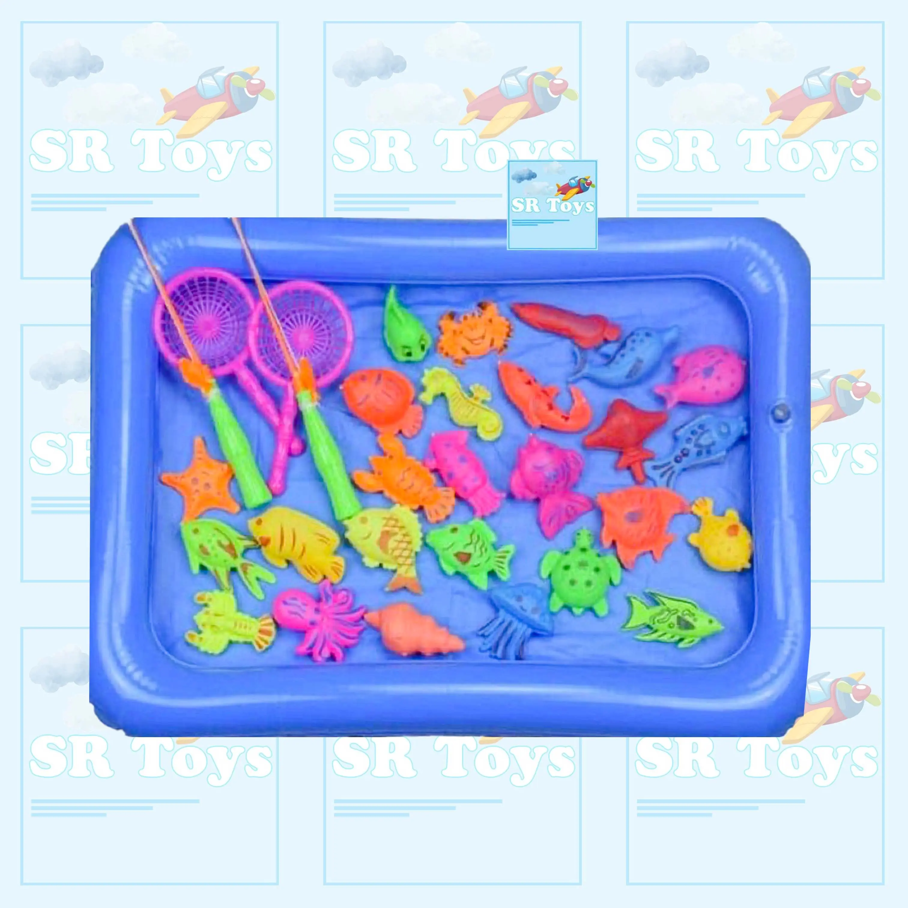 Mainan Pancing Ikan dengan Kolam Tiup 1 set Fishing Game Murah bisa diisi air COD SR Toys