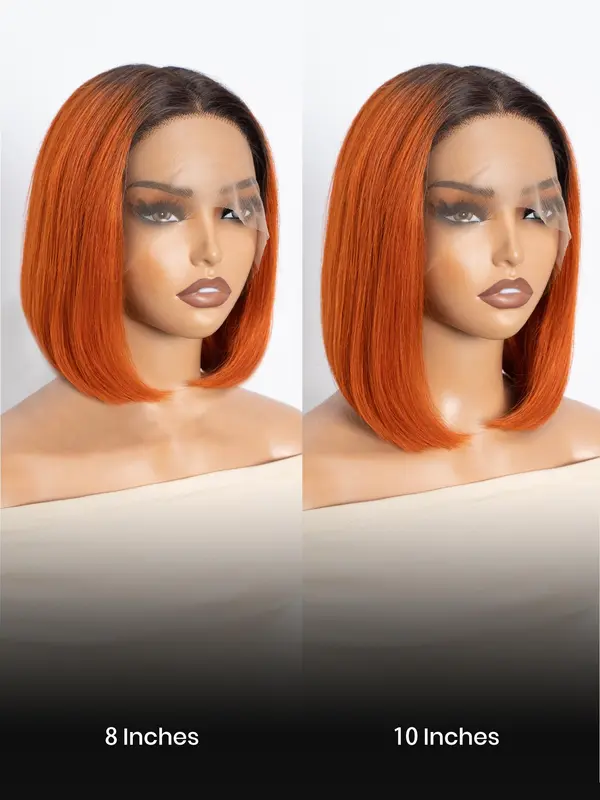 Orange Straight Human Hair Wigs, Glueless T Part Lace Front Wigs, Pre-Plucked Hairline, Natural Looking Wigs for Women 8