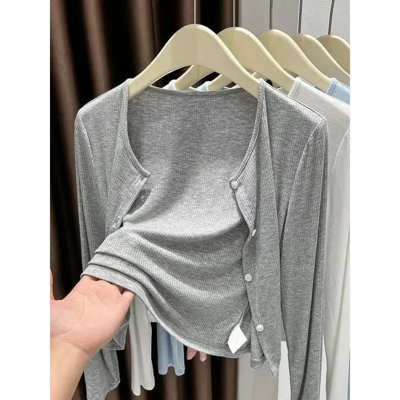 Áo Khoác Mỏng Cardigan Sợi Màu Xám, Khăn Choàng Áo Cánh Chống Nắng, Dành Cho Nữ, Có Thể Mặc Ngoài Trời, Hàng Mới Về 2024, Thích Hợp Mặc Mùa Hè, Có Thể Mặc Làm Áo Điều Hòa Văn Phòng 7