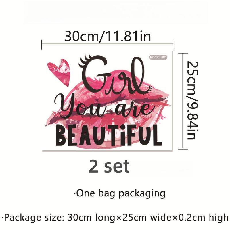 Lip & Letter Pattern Wall Sticker, 2 Sets Self Adhesive Wall Decal, Decor Sticker for Home Bedroom Living Room 1