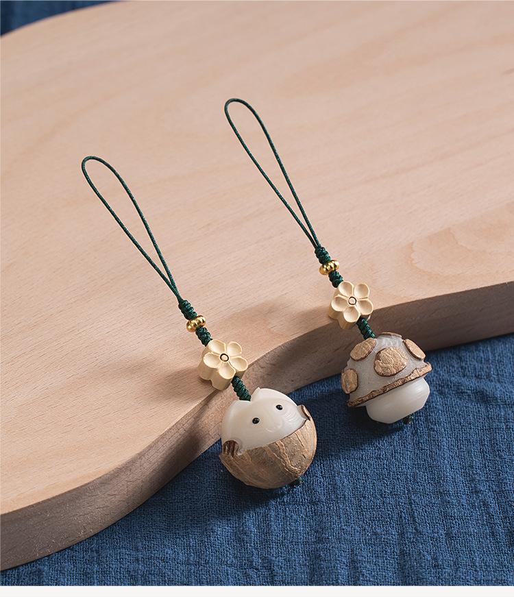 Product Introduction of Natural Bodhi Cute Doraemon Phone Lanyard Anti-Lost Men and Women Mushroom Phone Chain Pendant Ancient Style Hanging Ornament 8