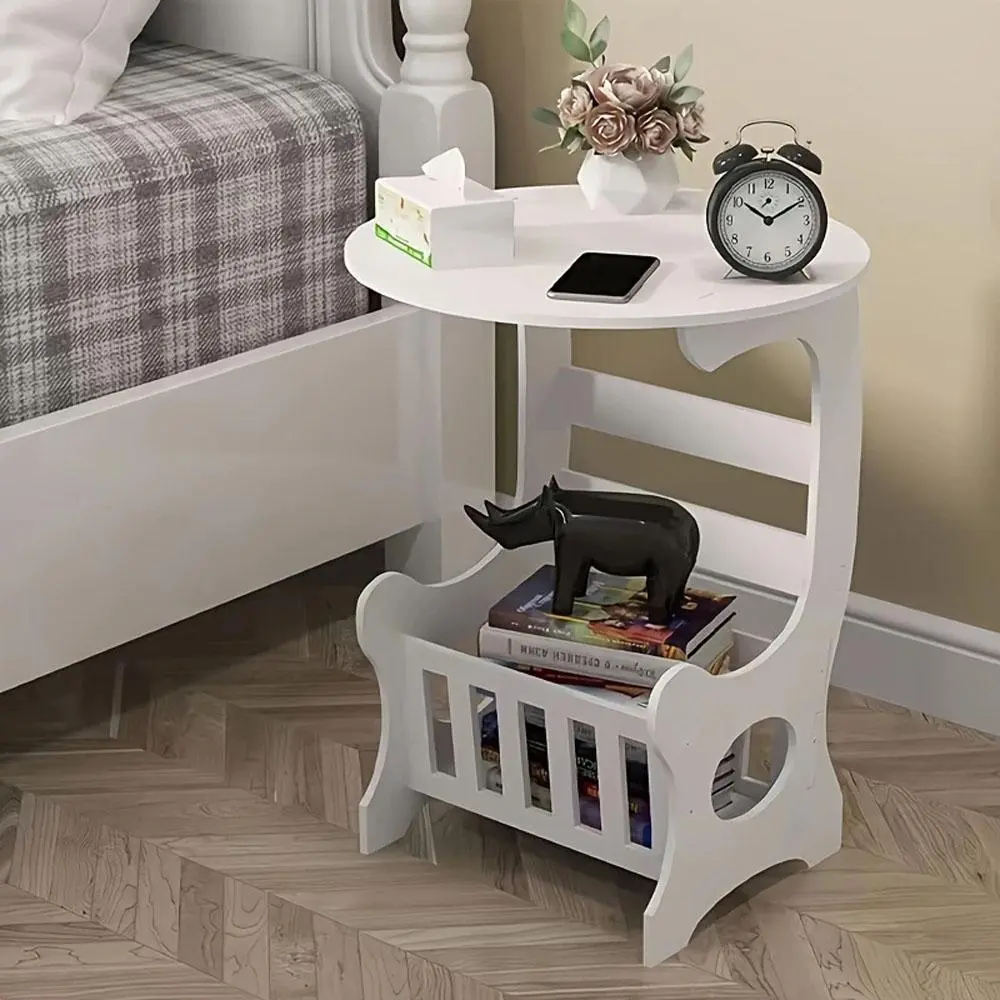 Modern Simple Bedside Table, Multifunctional Bedside Table with Storage Shelf, Innovative Mini Round Bedside Table, Suitable for Living Room, Furniture, Organize Home