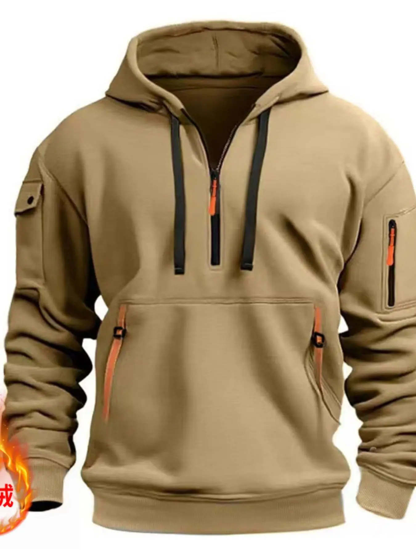 Men's Solid Pocket Zipper Hoodie, Regular Fit Casual Long Sleeve Drawstring Hooded Sweatshirt for Spring & Fall, Mens Clothing, Fashion Men's Clothes for Daily Wear