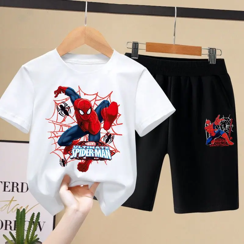 Children's Clothing Boys' Suit 2024 New Summer Middle and Big Children's Clothes Boys' Trendy Children's Short-Sleeved T-shirt Suit T