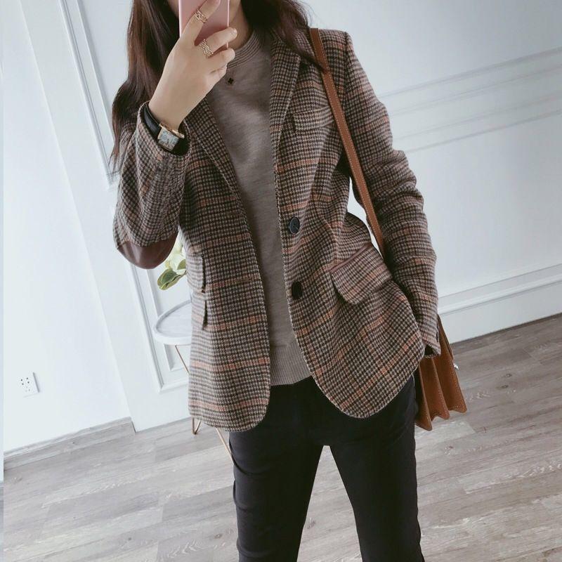 Áo Blazer Kẻ Sọc, Dành Cho Nữ, Hàng Mới Về Mùa Xuân Và Mùa Thu 2024, Phong Cách Hàn Quốc, Dáng Ôm, Dễ Phối Đồ, Áo Khoác Vest Nữ Cổ Điển 3