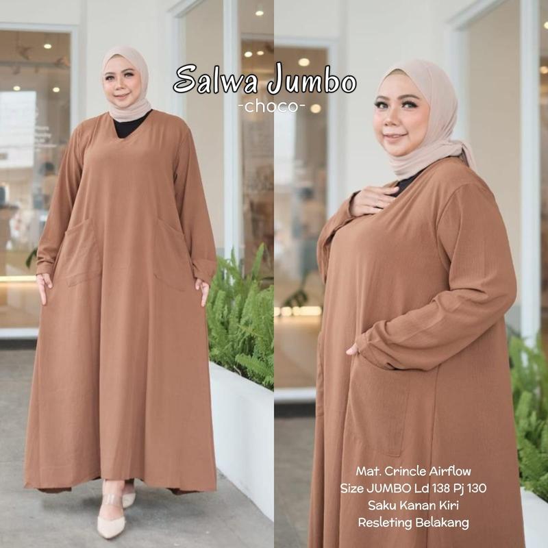 Gamis LD 140 Super Jumbo Besar Polos Muat BB 100 120 Bahan Crinkle Airflow Dress Motif Muslim Wanita 5