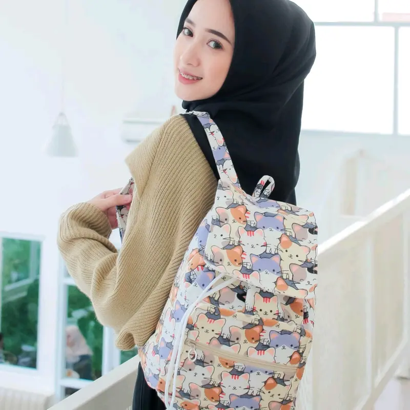 Ransel Kanvas Serut Face Cats 5
