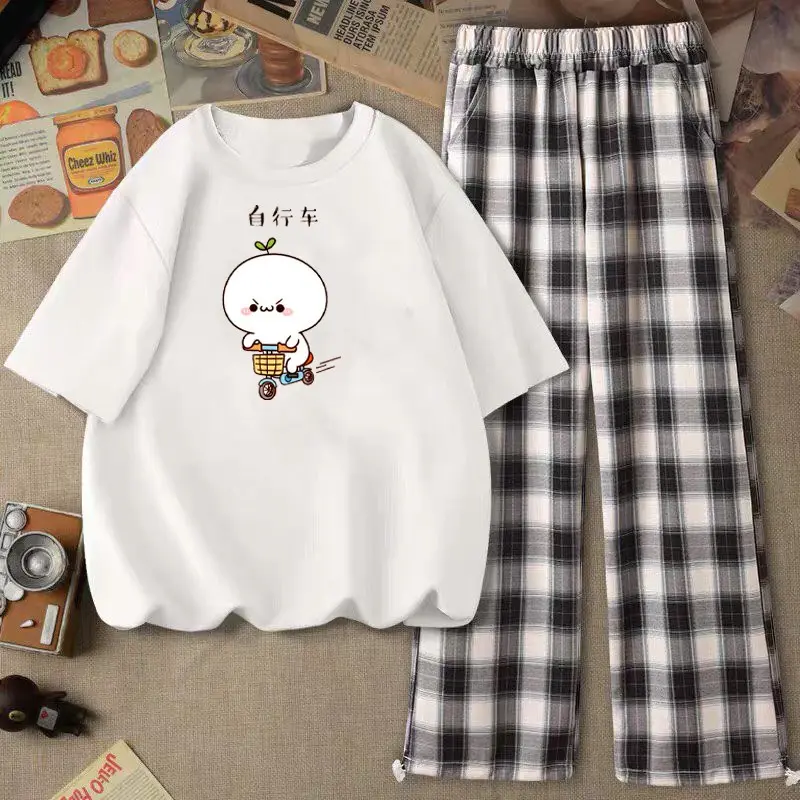 [MIỄN PHÍ SHIP HÀNG]Sét Áo phông hạt mầm đạp xe+quần karo, Đồ UNISEX mặc ở nhà và đi chơi, chất đẹp, mặc không xù -Ellen.store