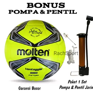 Bola Futsal Molten Hijau Stabilo Ukuran 4 Paket Lengkap