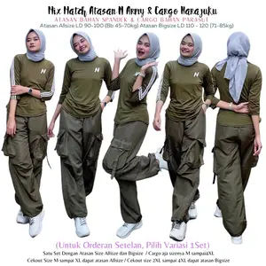 Mix Atasan Baju Senam N Petir Army Lis Putih dan Cargo Harajuku Army lis Putih (bisa dibeli Terpisah) Setelan Senam Model List Bahan Polyster Spandek Untuk Olahraga Zumba Aerobik