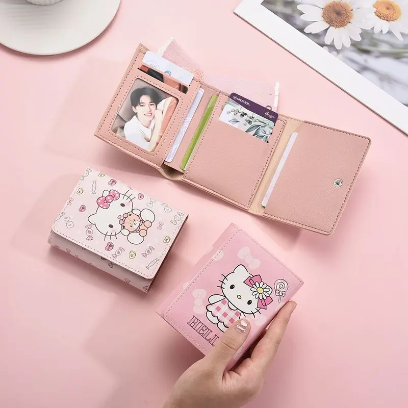 Ví Nhỏ Gấp Ngắn Hello Kitty, Thiết Kế Dễ Thương, Ngăn Đựng Thẻ, Tích Hợp, Dung Lượng Nhỏ Và Lớn, Túi Da Ngắn Cầm Tay, Thích Hợp Cho Năm 2024