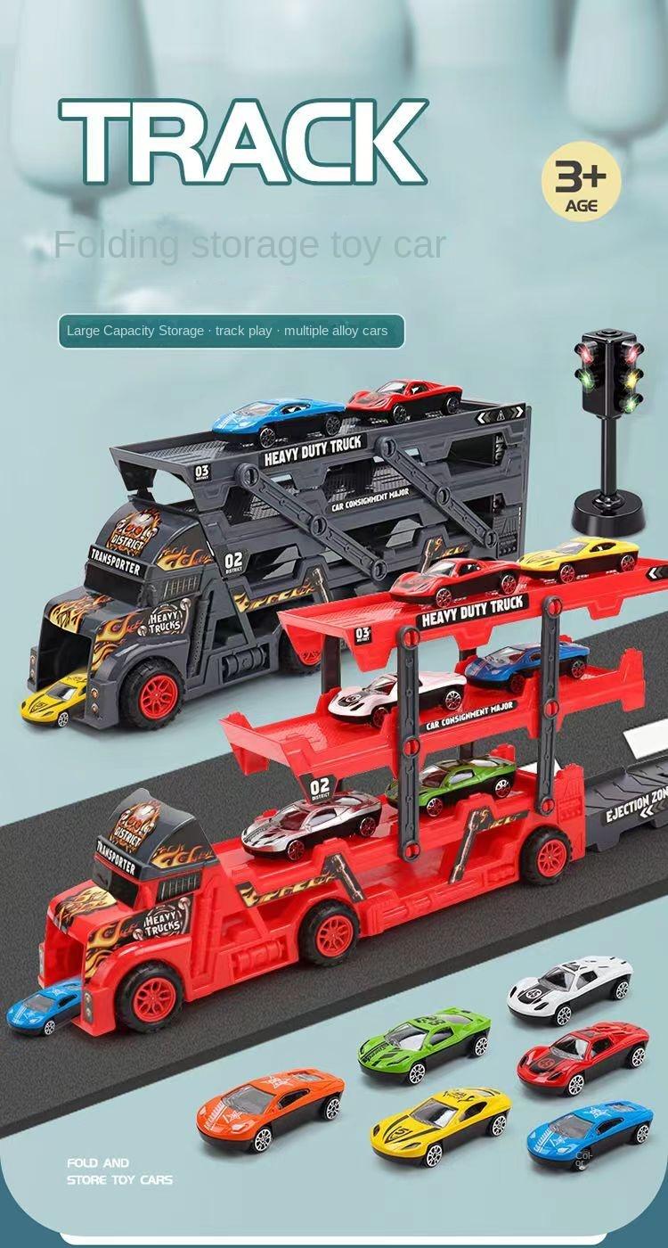 Product Introduction of Children's toy folding deformation transporter catapult alloy car engineering car police car baby boy toy car 3