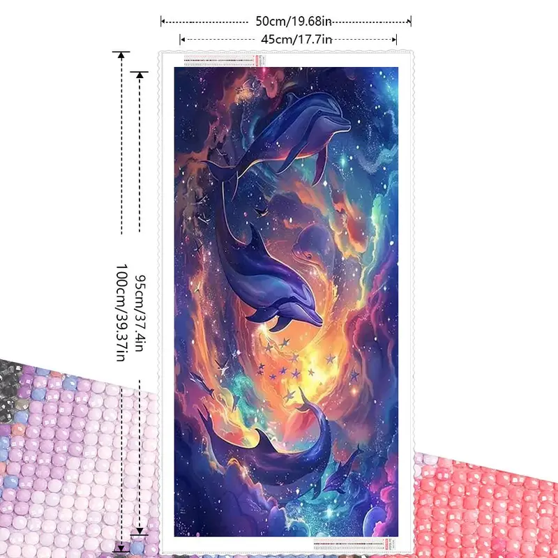 Dolphin Pattern DIY Diamond Arts Colorful Painting Kit without Frame, Full Round Drill Diamond Arts Painting Kit, Wall Art Decor for Home Bedroom 1