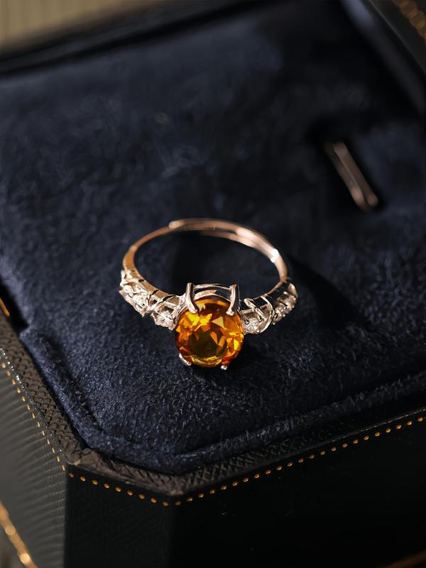 925 Sterling Silver Natural Citrine Decorated Ring, Elegant Luxury Engagement Ring, Matching Rings Jewelry As Gift for Family/friend/lover 2