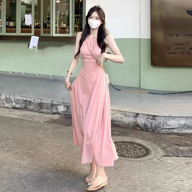 Gaun tanpa punggung leher halter gaya Korea baru Casual Wanita 1