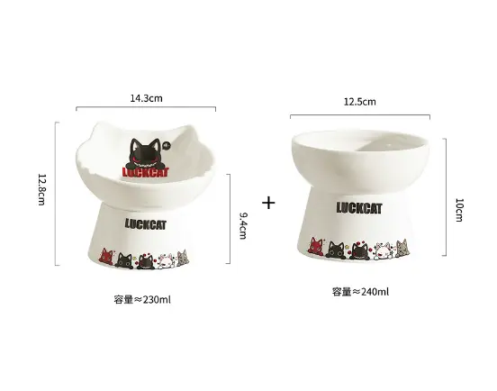 Bát ăn chống gù cho mèo, bát ăn LUCKYCAT dễ thương, bằng sứ tráng men cao cấp 8
