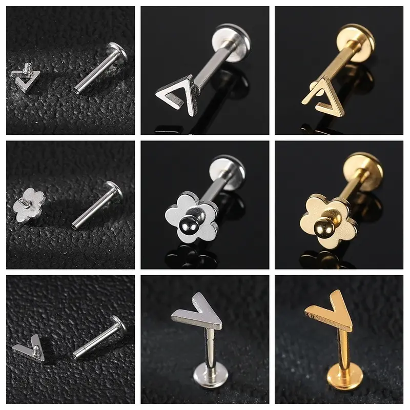 1Pc Stainless Steel Lip Piercings Love Shape Labret Piercings Geometric Crystal Stud Earrings Internal Spiral Labret Piercings 5