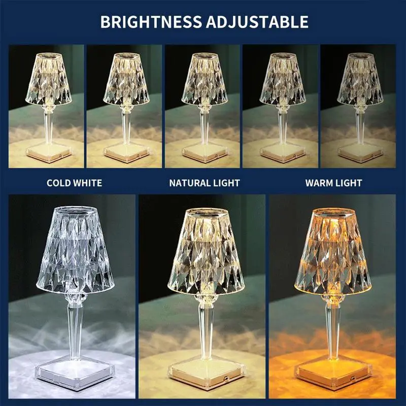 PPlus LAMPU MEJA CRISTAL USB  LAMPU SENSOR SENTUH / DEKORASI LAMPU MEJA CRYSTAL LAMP /Lampu Kamar Aesthetic / Lampu Malam LED / Lampu Tidur Aesthetic kristal 4