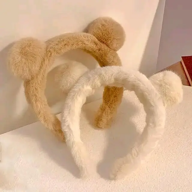 Bando Pompom Bando Bulu Korea Bando telinga Beruang Bahan Halus Lembut Aksesoris Headbands 5