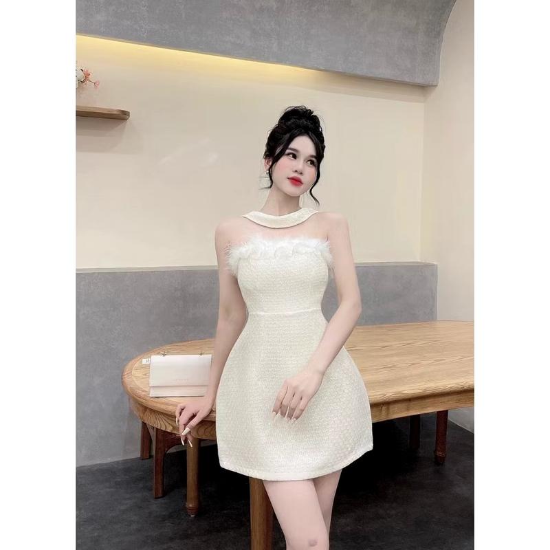 Product Introduction of Đầm đi tiệc chất dạ phối lông vũ siêu sang phom đẹp dưới 55kg kèm ảnh thật 2