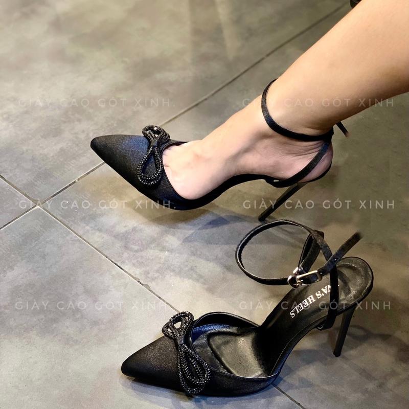 GÓT XINH - Giày Sandal cao gót Nữ bít mũi phối nơ đá quoai hậu cao 7->12 phân đi chơi học sang chảnh Nơ DéP Shoes guốc mới đẹp nhất 2024 Women giày sandal