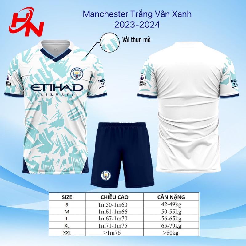 {LOGO THÊU] QUẦN ÁO BÓNG ĐÁ, ĐỒ ĐÁ BANH CLB MANCITY TRẮNG 2024 CHẤT MÈ POLY Top 0