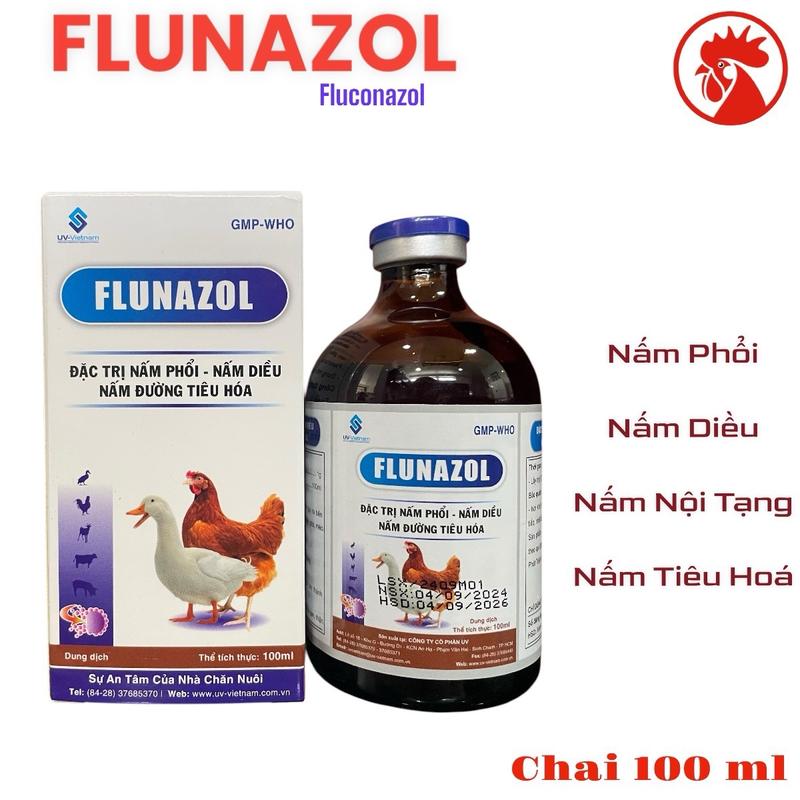 Chai UV Flunazol (100ml) tiêm giúp trị nấm phổi, nấm diều, nấm tiêu hoá trên gà đá, gà tre, gà nòi, gia cầm, chó, mèo. 1