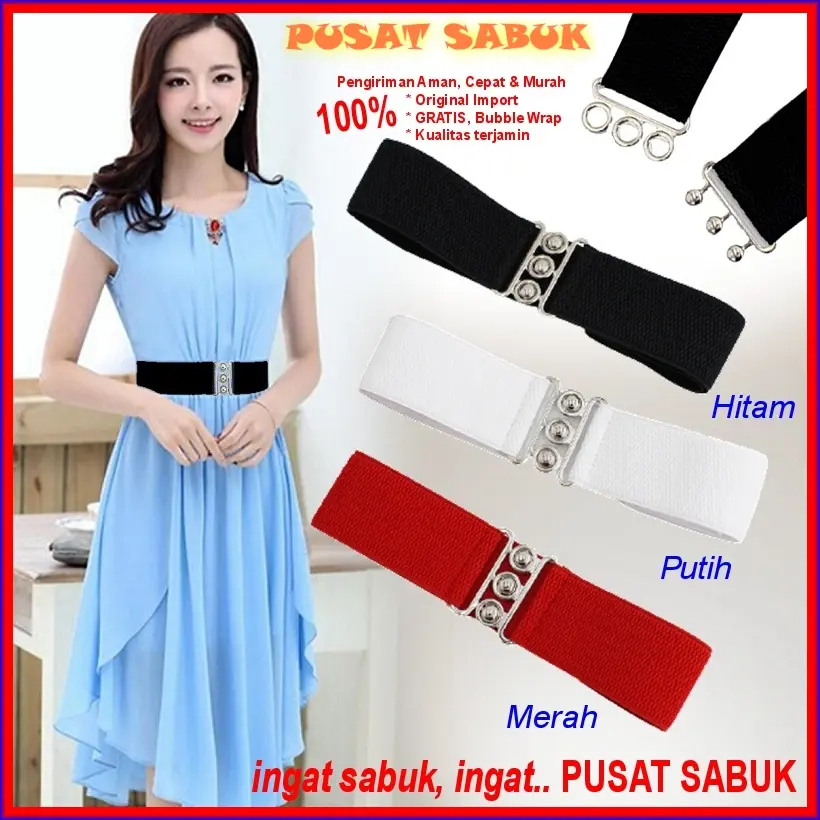 Belt Obi Karet Gesper Lebar Sabuk Wanita Ikat Pinggang Elastis Korset Fashion Cewek Korea Oby Impor Besar Gasper Corset Jumbo Women Big Kekinian Hitam Coklat Kulit Baru Dewasa Melar Karet Kanvas