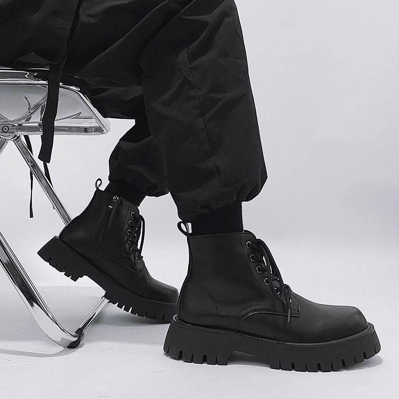 Boot Martin, Dành Cho Nam Giới, Cổ Cao, Phong Cách Anh Quốc, Màu Đen, Thích Hợp Cho Trang Phục Đi Làm, Giày Đi Xe Máy, Tăng Chiều Cao, Bốt Cao Đến Mắt Cá Chân, Khóa Kéo Bên Hông, Mùa Thu, Giày Nam, Chiều Cao Tăng 5
