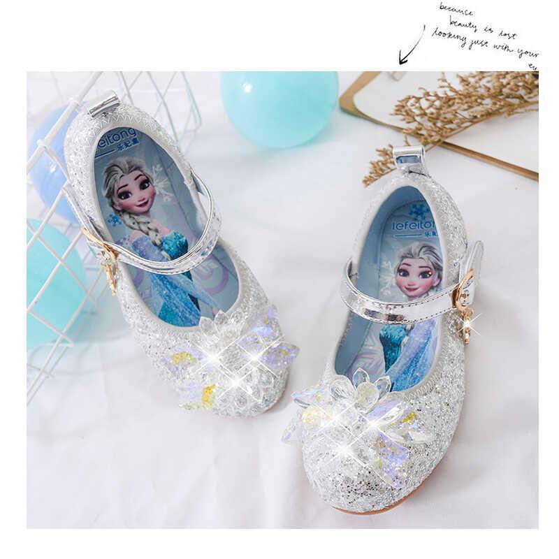 Product Introduction of Frozen Elsa Princess Kids Leather for wer Casual Glitter Children High Heel Girls Shoes Butterfly Knot Blue Pink Sier 2