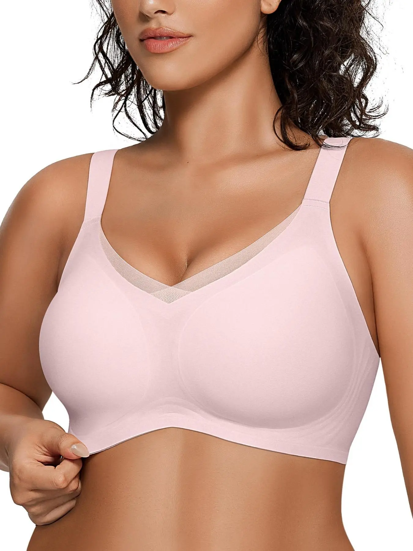 Women's Solid Wireless Push Up Bra, Comfortable Breathable V Neck Bra, Soft Lingerie for Daily Wear