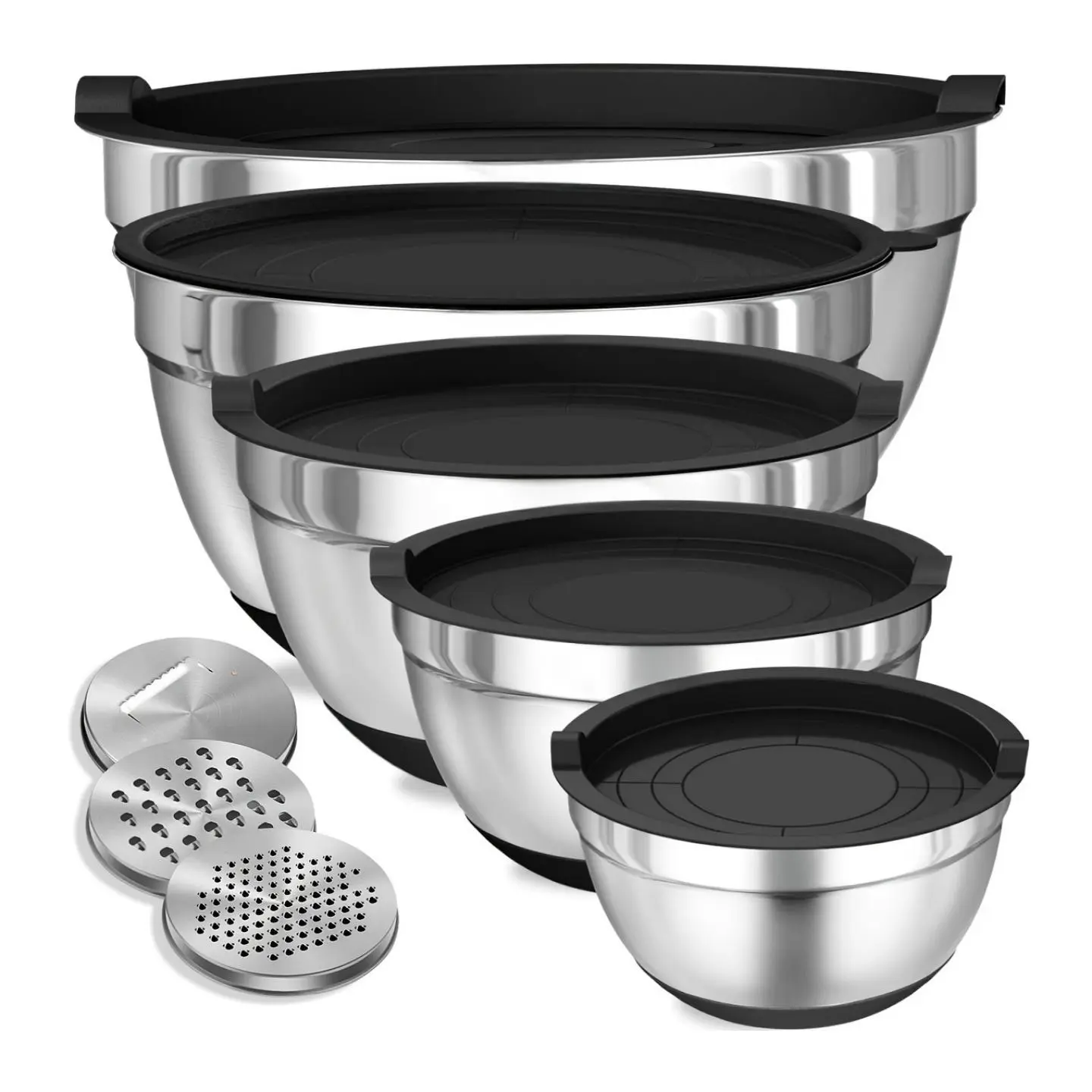 Stainless Steel Mixing Bowl Set, 8 Counts/set Including 5 Counts Bowl & 3 Counts Grater Attachments, Kitchen Bowls for Home Dining Room Barbecue Picnic