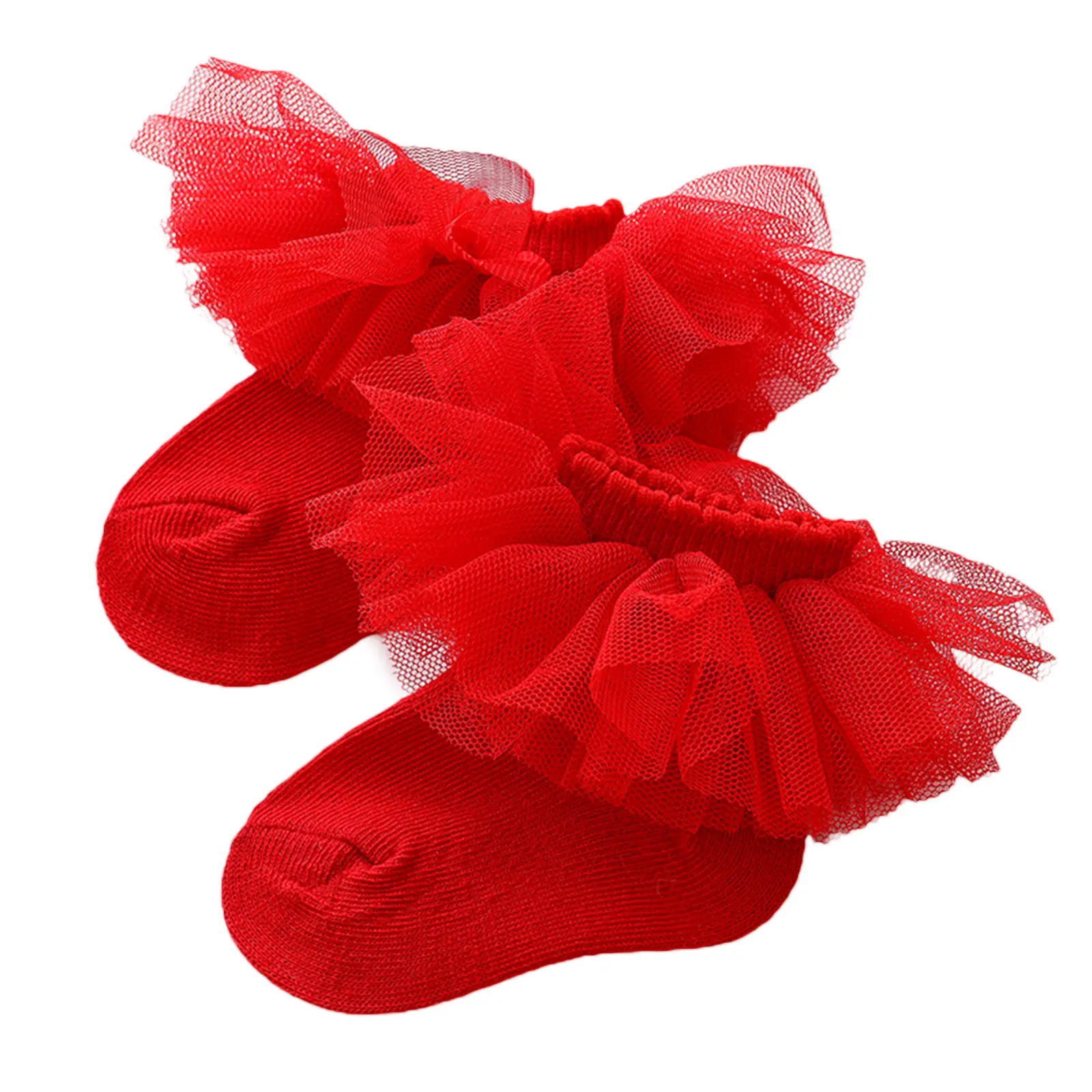 Baby Girl Combed Cotton Socks Lace Mesh Embellishment Solid Color Princess Knitted Socks