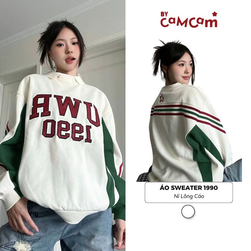 Áo Sweater 1990 Phối Sọc, Áo Sweatshirts Striped Retro Đường Phố Mùa Đông Bycamcam Nam Nữ