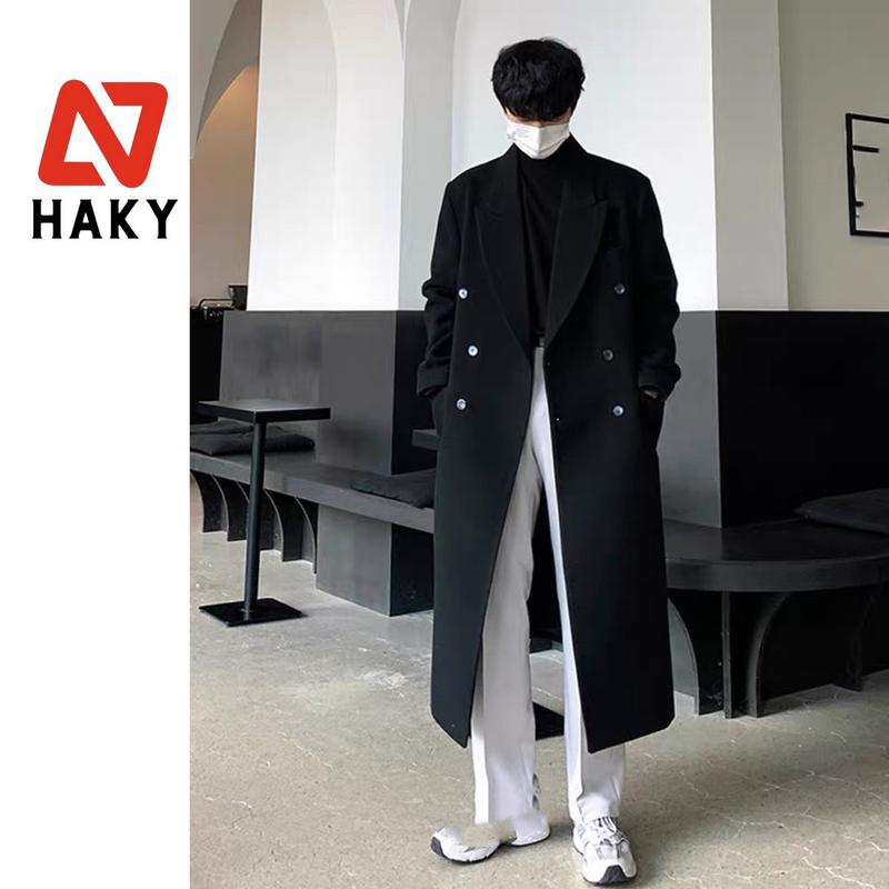 HK18 Áo Mangto Dạ Dáng Dài Form Rộng Cao Cấp Haky, Áo Mangto Nam Dài Trơn Chất Liệu Dạ Cao Cấp, Áo Măng Tô Thiết Kế Có Đệm Vai HK18
