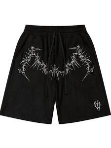 Men's Embroidery Suede Shorts, Casual Comfy Breathable Loose Fit Shorts for Summer, Fashion Men's Bottoms for Daily Wear