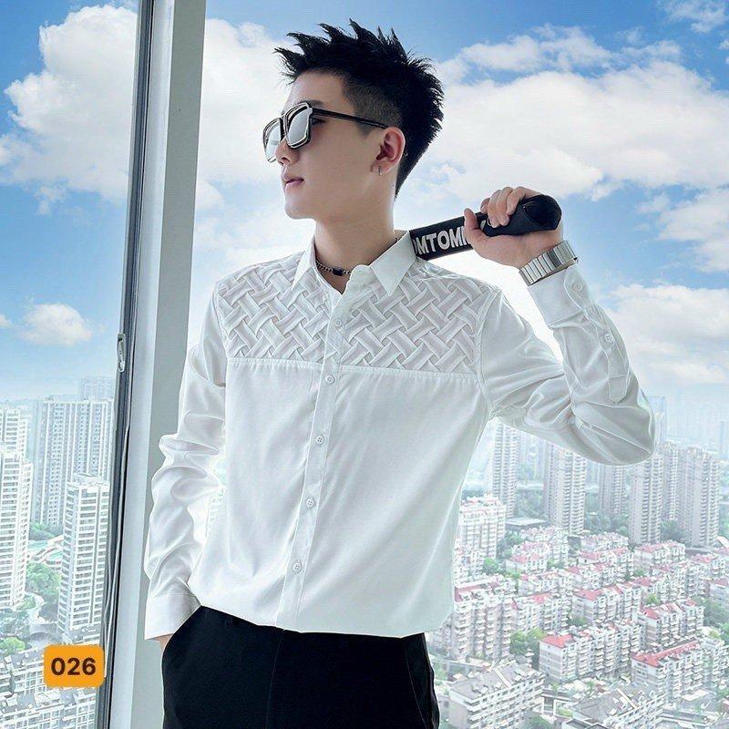Áo sơ mi nam nữ tay dài phối 3D chất vải lụa lạnh chuẩn phom tôn dáng skiny đẹp trẻ trung năng động Menswear Tre Shirt Nhung