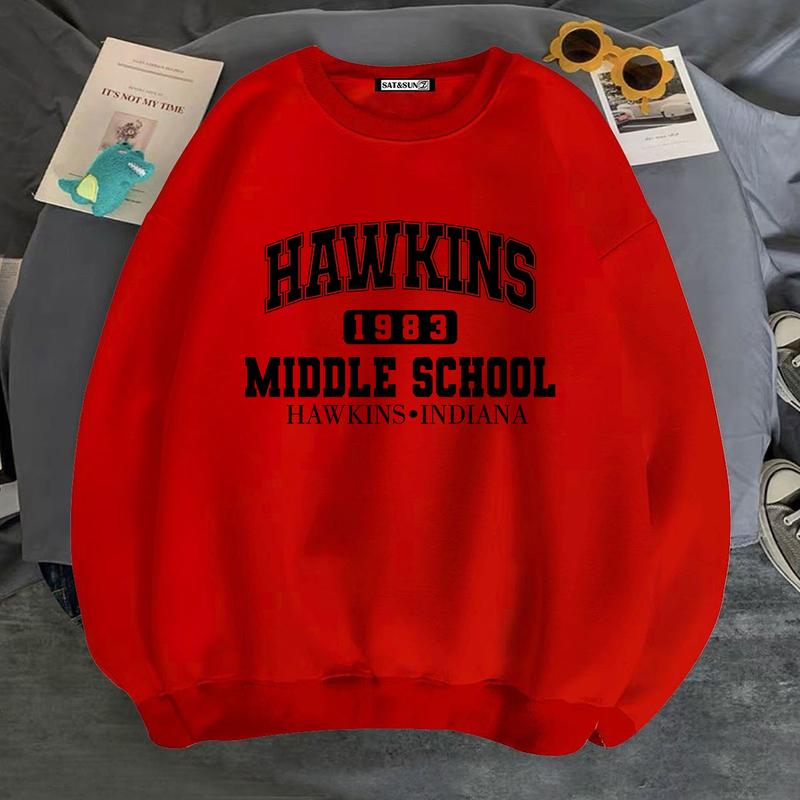 ÁO SWEATER UNISEX IN HAWKINS FORM CHO CẢ NAM VÀ NỮ,CHẤT NỈ SIZE 40-70KG Menswear Cổ Tròn