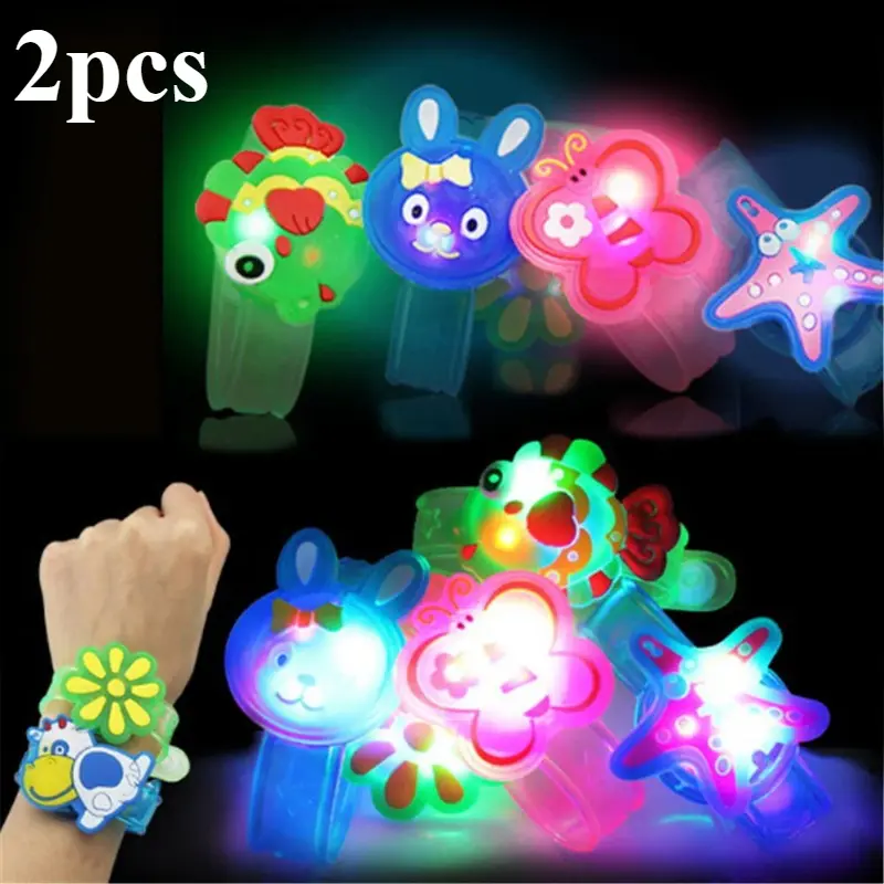 2 Pcs Cartoon LED Luminous Bracelets Adjustable Creative Animals Flash Wrist Band Cute Smiling Face Children's Day Party Gifts