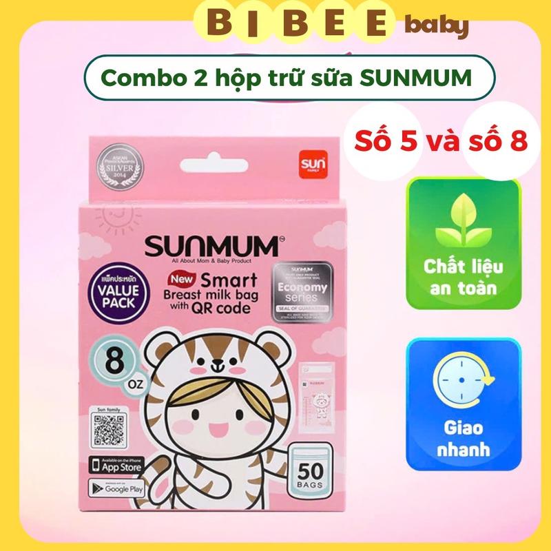 Combo 2 hộp Túi trữ sữa Sunmum hộp 50 chiếc 150ml/250ml vô trùng an toàn cho bé