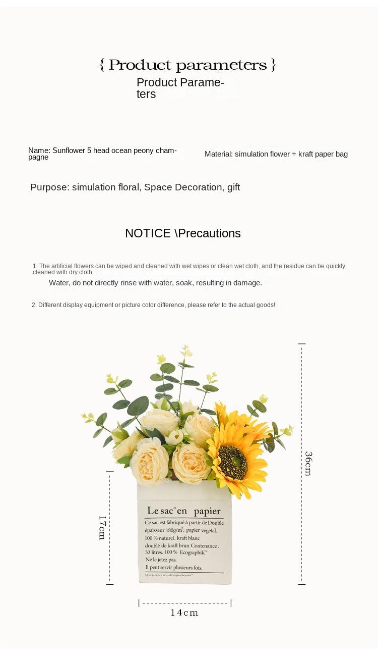 Product Introduction of [Hot sale in stores] Ins Style Sunflower Artificial Flowers Bouquet Home Decor Living Room Desktop Paper Bag Decoration Photo Props 3