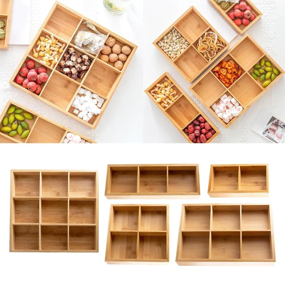 Multi Grid Serving Tray Wooden Storage Platter Home Kitchen Food Dessert Tea Dish Nut Snack Candy Organizer Decoration