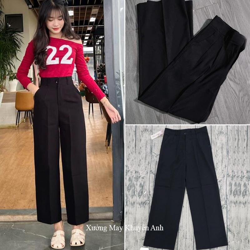 Quần ống suông lưng cao nữ m50 m55 m60 m65 m7 đi học công sở dáng quần tây nữ ống rộng cạp cao dài 100cm vải mềm dày đáy cao